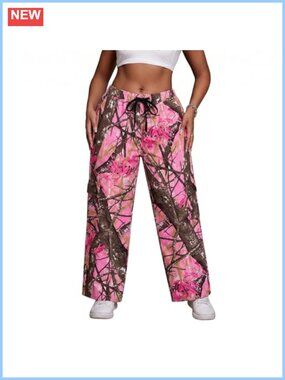 Plus Size Wide Leg Cargo Jeans High Rise Drawstring Baggy Streetwear